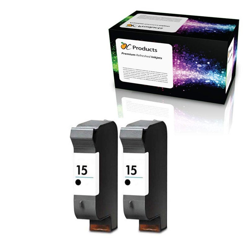 OCProducts Remanufactured Ink Cartridge Replacement 2 Pack for HP 15 for Deskjet 3810 3820 810c 812c 816 840c 841c 842c 843c 845c 920c 940 Officejet 5110 v40 PSC 500 750 950 (2 Black)
